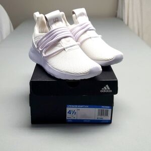 Adidas Cloudfoam, big kids 4-1/2 slip on (toe to heel 8.9"), white.